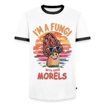 Ich bin ein Pilz mit guten Morcheln Lustige Karikatur - Männer Kontrast-T-Shirt - Weiß/Schwarz - Vorne - AI Model Female 172 light (172cm) & AI Model Male 178 dark (178cm)