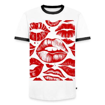 Bold Red Lips Pattern Stylish Art Sensual Lipstick - Men's Ringer Shirt - white/black - Front - AI Model Female 172 light (172cm) & AI Model Male 178 dark (178cm)