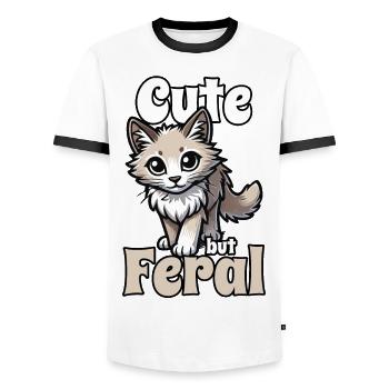 Niedliche, aber wilde Katze Lustig Entzückende Mieze Kavaii - Männer Kontrast-T-Shirt - Weiß/Schwarz - Vorne - AI Model Female 172 light (172cm) & AI Model Male 178 dark (178cm)