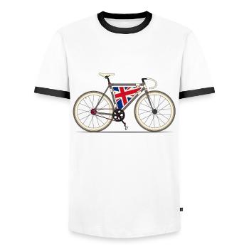 Love Bike, Love Britain - Men's Ringer Shirt - white/black - Front - AI Model Female 172 light (172cm) & AI Model Male 178 dark (178cm)