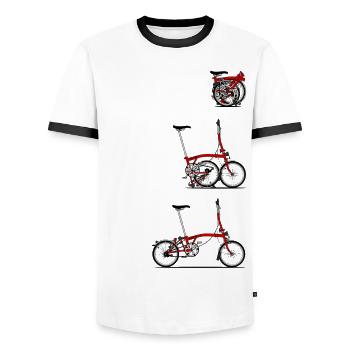I Love My Folding Brompton Bike - Men's Ringer Shirt - white/black - Front - AI Model Female 172 light (172cm) & AI Model Male 178 dark (178cm)