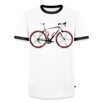 Race Bike - Men's Ringer Shirt - white/black - Front - AI Model Female 172 light (172cm) & AI Model Male 178 dark (178cm)