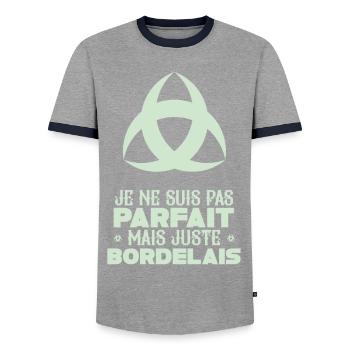 Aquitaine Gironde Bordeaux 33 juste Bordelais - T-shirt contrasté Homme - gris/marine  - Devant - AI Model Female 172 light (172cm) & AI Model Male 178 light (178cm)