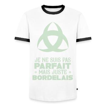 Aquitaine Gironde Bordeaux 33 juste Bordelais - T-shirt contrasté Homme - blanc/noir - Devant - AI Model Female 172 light (172cm) & AI Model Male 178 dark (178cm)