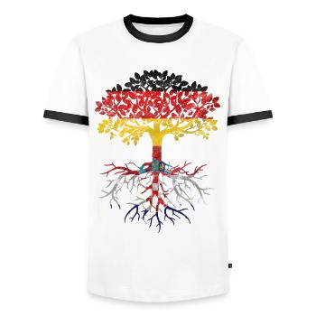 Allemand avec des racines croates - T-shirt contrasté Homme - blanc/noir - Devant - AI Model Female 172 light (172cm) & AI Model Male 178 dark (178cm)
