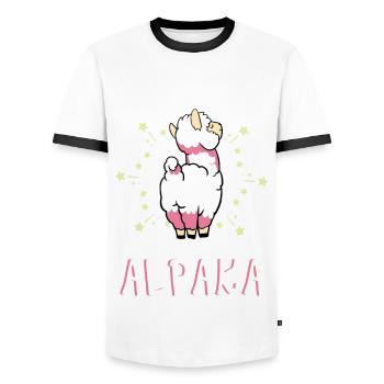 Mir egal. Ich bin ein Alpaka - Männer Kontrast-T-Shirt - Weiß/Schwarz - Vorne - AI Model Female 172 light (172cm) & AI Model Male 178 dark (178cm)
