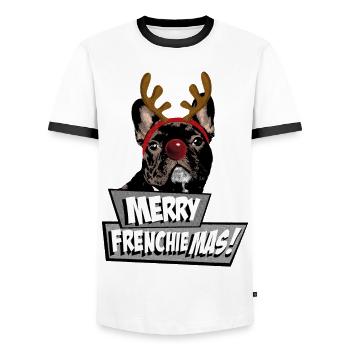 AD Merry FrenchieMas! - Men's Ringer Shirt - white/black - Front - AI Model Female 172 light (172cm) & AI Model Male 178 dark (178cm)