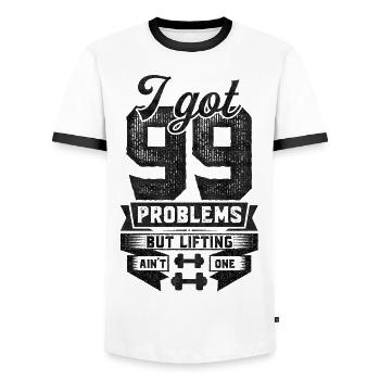 I Got 99 Problems But Lifting Ain't One - Men's Ringer Shirt - white/black - Front - AI Model Female 172 light (172cm) & AI Model Male 178 dark (178cm)