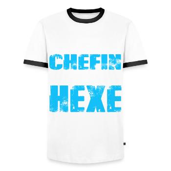 Chefin statt Hexe - Männer Kontrast-T-Shirt - Weiß/Schwarz - Vorne - AI Model Female 172 light (172cm) & AI Model Male 178 dark (178cm)