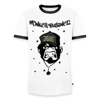 Monkey Businez - Männer Kontrast-T-Shirt - Weiß/Schwarz - Vorne - AI Model Female 172 light (172cm) & AI Model Male 178 dark (178cm)