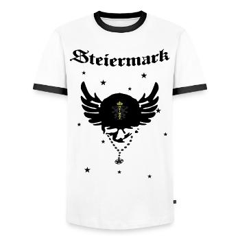 Steiermark - Männer Kontrast-T-Shirt - Weiß/Schwarz - Vorne - AI Model Female 172 light (172cm) & AI Model Male 178 dark (178cm)