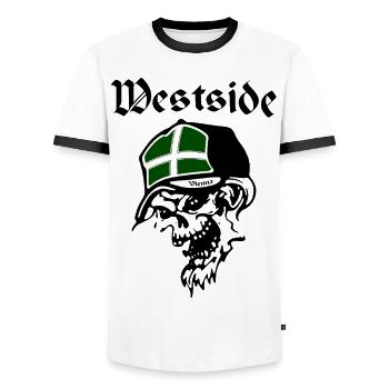 Westside Vienna - Männer Kontrast-T-Shirt - Weiß/Schwarz - Vorne - AI Model Female 172 light (172cm) & AI Model Male 178 dark (178cm)
