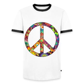 Peace , Frieden - Männer Kontrast-T-Shirt - Weiß/Schwarz - Vorne - AI Model Female 172 light (172cm) & AI Model Male 178 dark (178cm)