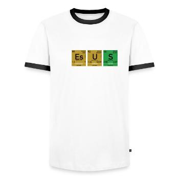 Christian funny nerd statement - Men's Ringer Shirt - white/black - Front - AI Model Female 172 light (172cm) & AI Model Male 178 dark (178cm)