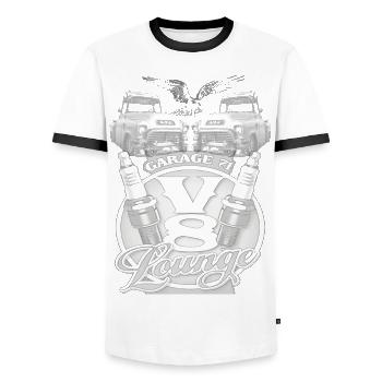Garage GMC avec salon moteur V8 - T-shirt contrasté Homme - blanc/noir - Devant - AI Model Female 172 light (172cm) & AI Model Male 178 dark (178cm)