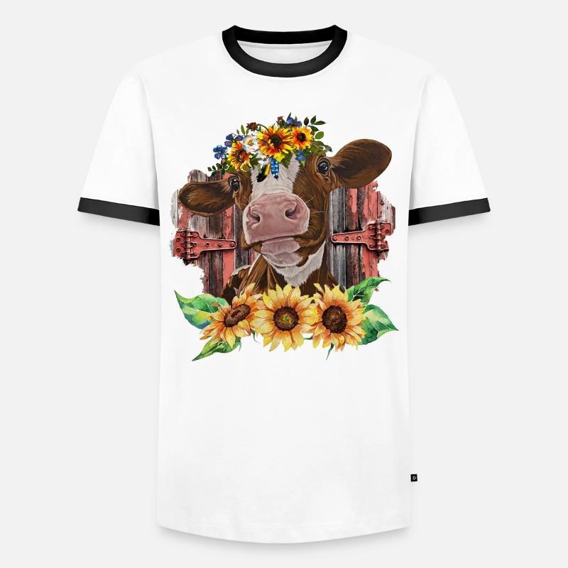 Kuh mit Sonnenblumen - Männer Kontrast-T-Shirt - Weiß/Schwarz