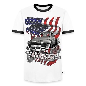 Deeper faster V8 US Pickup Smelled Oil Clean - Men's Ringer Shirt - white/black - Front - AI Model Female 172 light (172cm) & AI Model Male 178 dark (178cm)