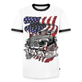 Deep and fast, V8 Pickup Truck UStates clean - Men's Ringer Shirt - white/black - Front - AI Model Female 172 light (172cm) & AI Model Male 178 dark (178cm)
