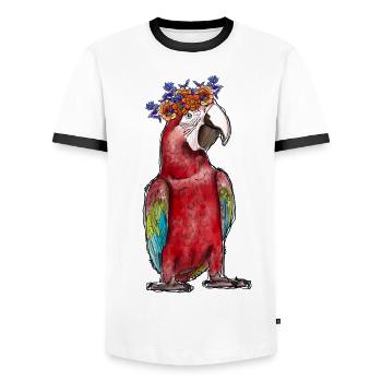 Watercolor Parrot - Men's Ringer Shirt - white/black - Front - AI Model Female 172 light (172cm) & AI Model Male 178 dark (178cm)