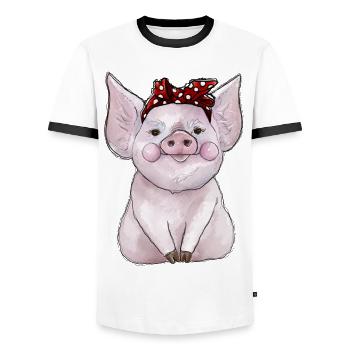 Pig Bandana - Men's Ringer Shirt - white/black - Front - AI Model Female 172 light (172cm) & AI Model Male 178 dark (178cm)
