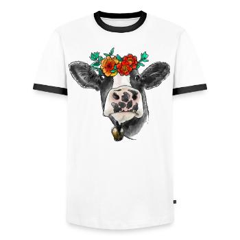 Aquarell Kuh - Männer Kontrast-T-Shirt - Weiß/Schwarz - Vorne - AI Model Female 172 light (172cm) & AI Model Male 178 dark (178cm)