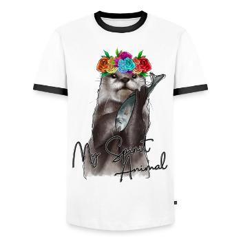 My Spirit Animal Otter - Men's Ringer Shirt - white/black - Front - AI Model Female 172 light (172cm) & AI Model Male 178 dark (178cm)