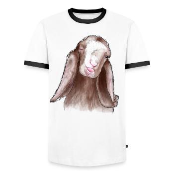 Funny Goat - Men's Ringer Shirt - white/black - Front - AI Model Female 172 light (172cm) & AI Model Male 178 dark (178cm)