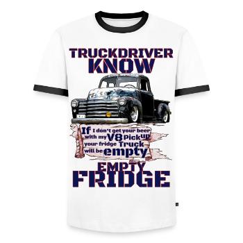Retro V8 Truck Truck Driver Beer Transporter - Men's Ringer Shirt - white/black - Front - AI Model Female 172 light (172cm) & AI Model Male 178 dark (178cm)