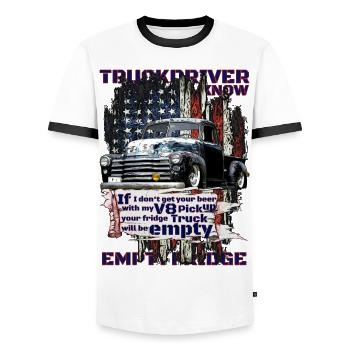 Camion à bière V8 pour un réfrigérateur plein - T-shirt contrasté Homme - blanc/noir - Devant - AI Model Female 172 light (172cm) & AI Model Male 178 dark (178cm)