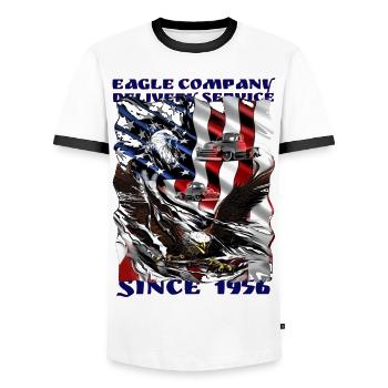 V8 Truck Driver Supplier American Flag - Men's Ringer Shirt - white/black - Front - AI Model Female 172 light (172cm) & AI Model Male 178 dark (178cm)