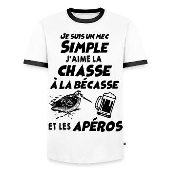 Bécasse Et Apéro Cadeau Chasse Pour Chasseur - T-shirt contrasté Homme - blanc/noir - Devant - AI Model Female 172 light (172cm) & AI Model Male 178 dark (178cm)