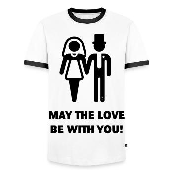 Que l’amour soit avec vous ! (Mariage / Mariage / B) - T-shirt contrasté Homme - blanc/noir - Devant - AI Model Female 172 light (172cm) & AI Model Male 178 dark (178cm)