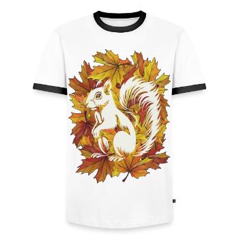 Écureuil d’automne - T-shirt contrasté Homme - blanc/noir - Devant - AI Model Female 172 light (172cm) & AI Model Male 178 dark (178cm)