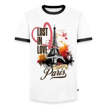 Paris Eiffel Tower France City Skyline Art - Men's Ringer Shirt - white/black - Front - AI Model Female 172 light (172cm) & AI Model Male 178 dark (178cm)