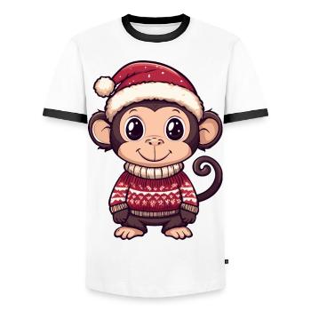Monkey Christmas Comic - Men's Ringer Shirt - white/black - Front - AI Model Female 172 light (172cm) & AI Model Male 178 dark (178cm)