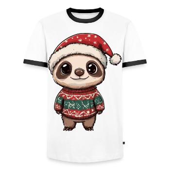 Faultier Weihnachten Comic - Männer Kontrast-T-Shirt - Weiß/Schwarz - Vorne - AI Model Female 172 light (172cm) & AI Model Male 178 dark (178cm)