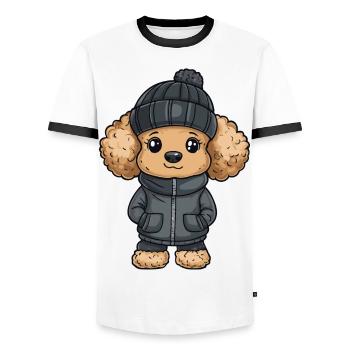 Pudel Hund Winter - Männer Kontrast-T-Shirt - Weiß/Schwarz - Vorne - AI Model Female 172 light (172cm) & AI Model Male 178 dark (178cm)