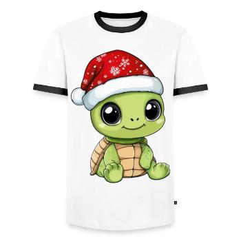 Turtle Christmas Cute Cute Christmassy - Men's Ringer Shirt - white/black - Front - AI Model Female 172 light (172cm) & AI Model Male 178 dark (178cm)