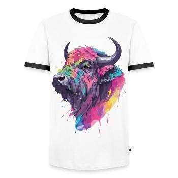 Buffalo Water Buffalo Africa Savannah Colorful Art - Men's Ringer Shirt - white/black - Front - AI Model Female 172 light (172cm) & AI Model Male 178 dark (178cm)