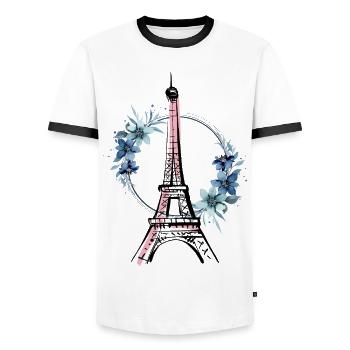 Paris Tour Eiffel France Floral Line Art - T-shirt contrasté Homme - blanc/noir - Devant - AI Model Female 172 light (172cm) & AI Model Male 178 dark (178cm)