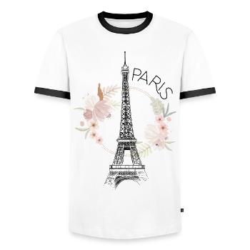 Paris Tour Eiffel France Floral Line Art - T-shirt contrasté Homme - blanc/noir - Devant - AI Model Female 172 light (172cm) & AI Model Male 178 dark (178cm)