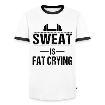 Sweat is fat crying - Männer Kontrast-T-Shirt - Weiß/Schwarz - Vorne - AI Model Female 172 light (172cm) & AI Model Male 178 dark (178cm)