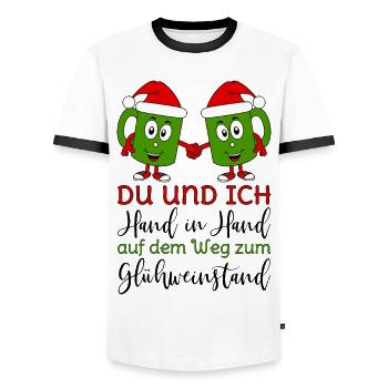 Glühwein Tassen Du und Ich Hand in Hand Spruch rot - Männer Kontrast-T-Shirt - Weiß/Schwarz - Vorne - AI Model Female 172 light (172cm) & AI Model Male 178 dark (178cm)