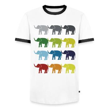 Neon Pop Art Retro Elephant Animal Gift Idea - Men's Ringer Shirt - white/black - Front - AI Model Female 172 light (172cm) & AI Model Male 178 dark (178cm)