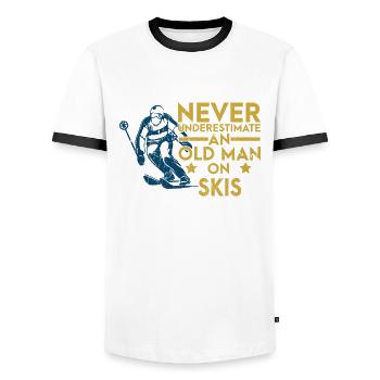 Never Underestimate An Old Man On Skis Skiing Ski - Men's Ringer Shirt - white/black - Front - AI Model Female 172 light (172cm) & AI Model Male 178 dark (178cm)