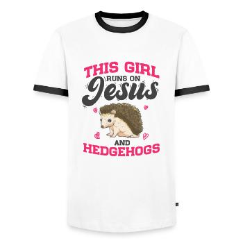 Animal Lover This Girl Runs On Jesus And Hedgehogs - Men's Ringer Shirt - white/black - Front - AI Model Female 172 light (172cm) & AI Model Male 178 dark (178cm)