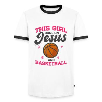 Hoop Game This Girl Runs On Jesus And Basketball - Men's Ringer Shirt - white/black - Front - AI Model Female 172 light (172cm) & AI Model Male 178 dark (178cm)