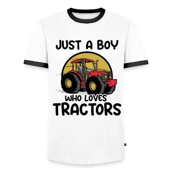 Just A Boy Who Loves Tractor Farm Tractor Farming - Men's Ringer Shirt - white/black - Front - AI Model Female 172 light (172cm) & AI Model Male 178 dark (178cm)