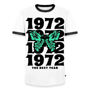 Groovy und Vintage 1972 50-jähriges Jubiläum - Männer Kontrast-T-Shirt - Weiß/Schwarz - Vorne - AI Model Female 172 light (172cm) & AI Model Male 178 dark (178cm)
