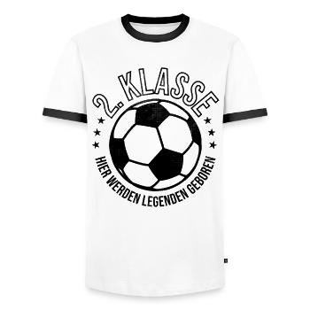 Fußball Unterhaus 2. Klasse Meistertitel Meister - Männer Kontrast-T-Shirt - Weiß/Schwarz - Vorne - AI Model Female 172 light (172cm) & AI Model Male 178 dark (178cm)